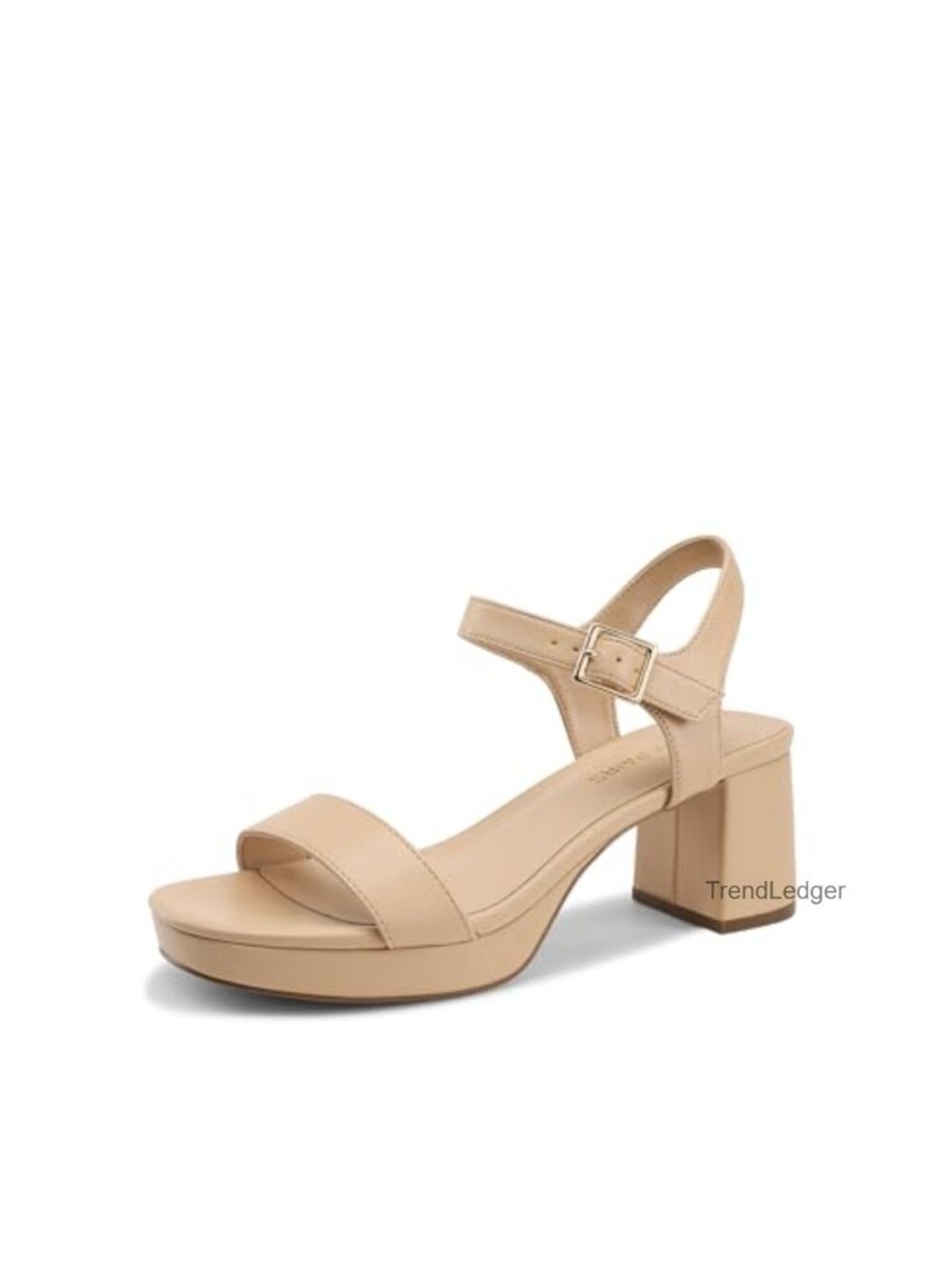 Minimalist Platform Block Heeled Sandals Square Toe Ankle Strap Faux Leather